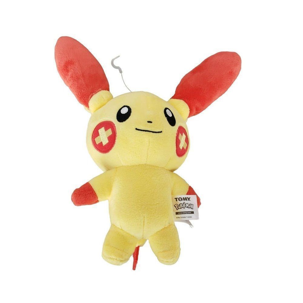 Pokemon Plusle 10" Plush Stuffed Animal 2015 Tomy Yellow Red Crosses Plus Sign